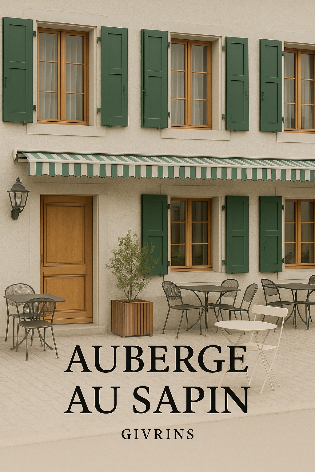 Terrasse et volets verts de l’Auberge Au Sapin